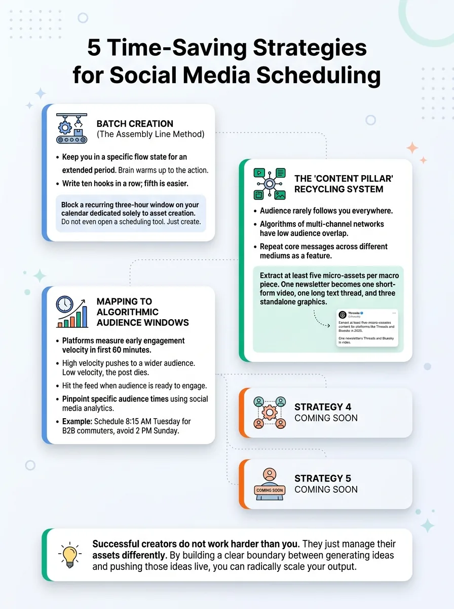 5 Time-Saving Strategies for Social Media Scheduling infographic