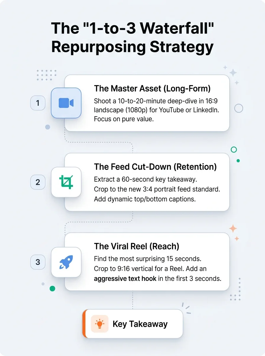 1-to-3 video repurposing waterfall strategy for Instagram