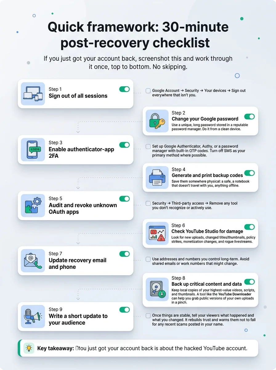 Quick framework: 30-minute post-recovery checklist — infographic