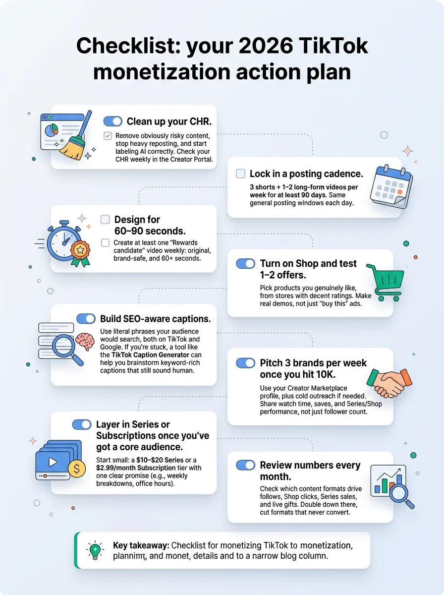 Checklist: your 2026 TikTok monetization action plan — infographic